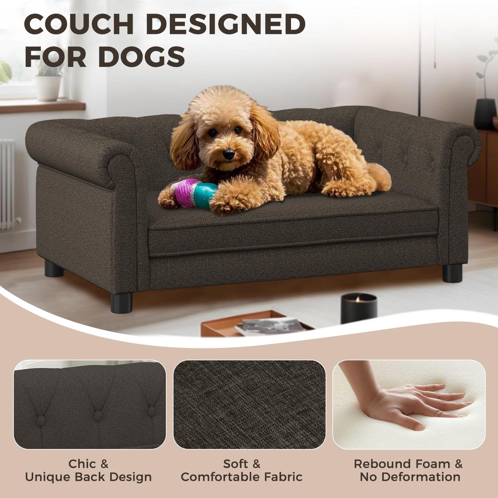 Couch For Medium Dogs Up To 50 Lbs, 29' W Memory Foam Pet Sofa With Dry Cleanable Fabric, Elevated Pet Couch Bed With Legs, 39'